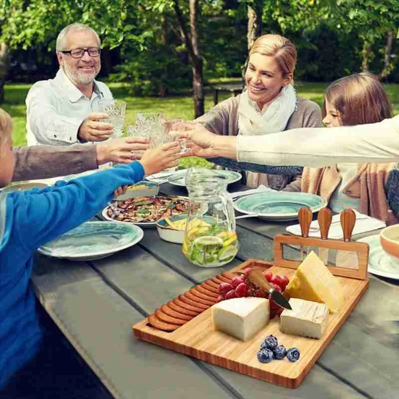 Bamboo Cheese Board and Cheese Knife Combo